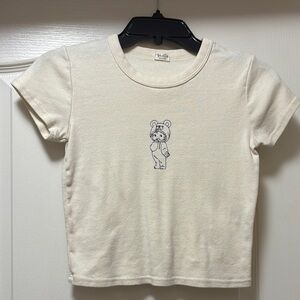 Brandy Melville Cream Crop Top with Bear Graphic